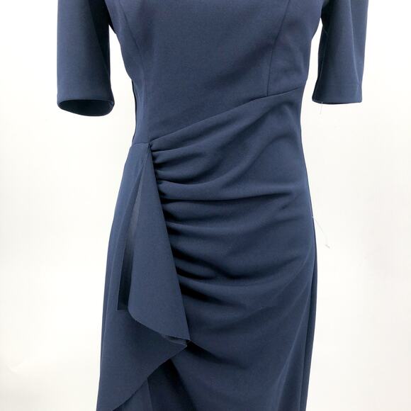 XSCAPE Women's Scuba Crepe Ruffle Gown Size 8 Navy Blue Short Sleeve Dress NWOT - Picture 5 of 10